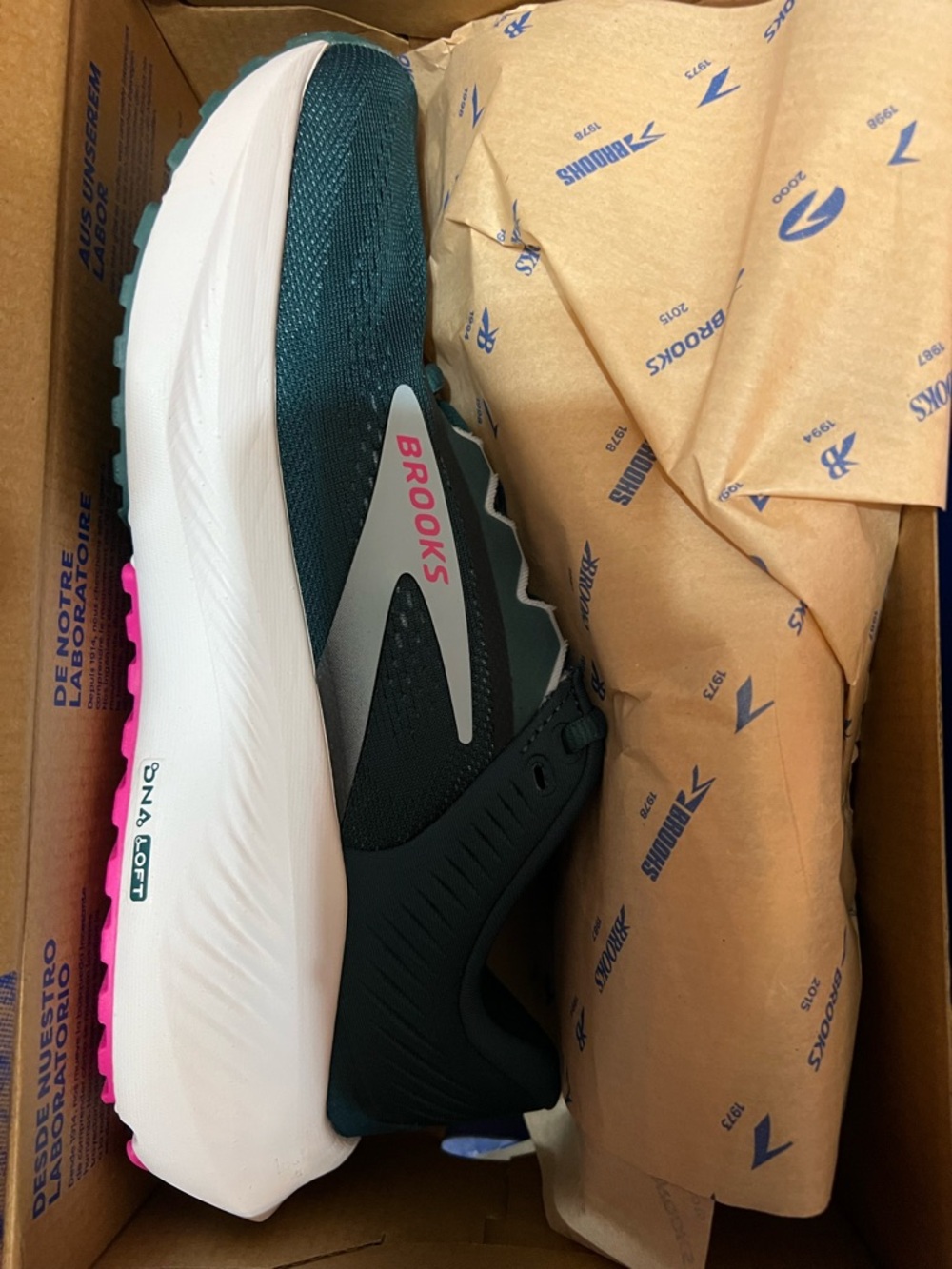 Brooks Teal Running Shoes with Pink Logo Accents